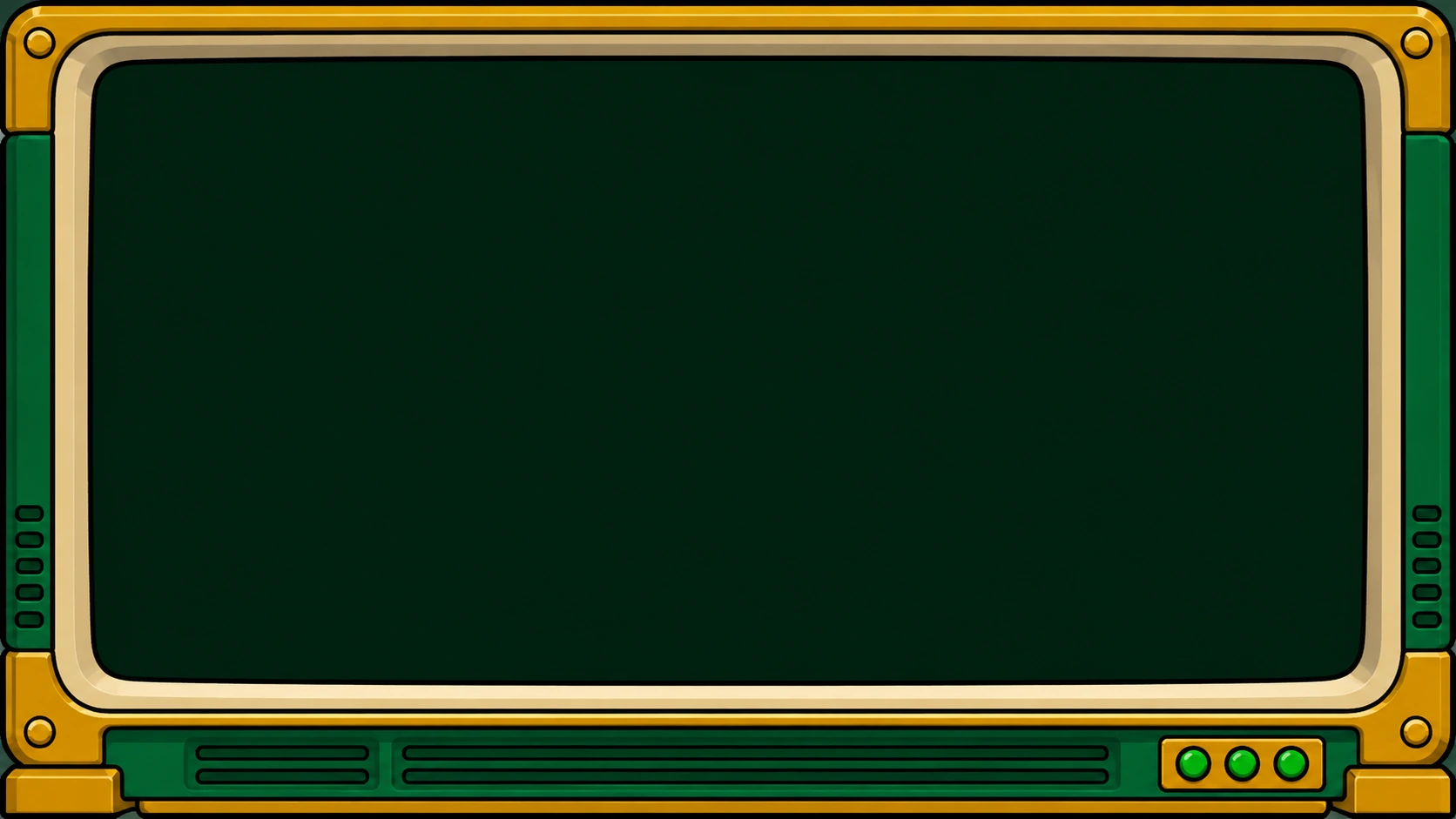 A green and gold retro terminal with a dark screen