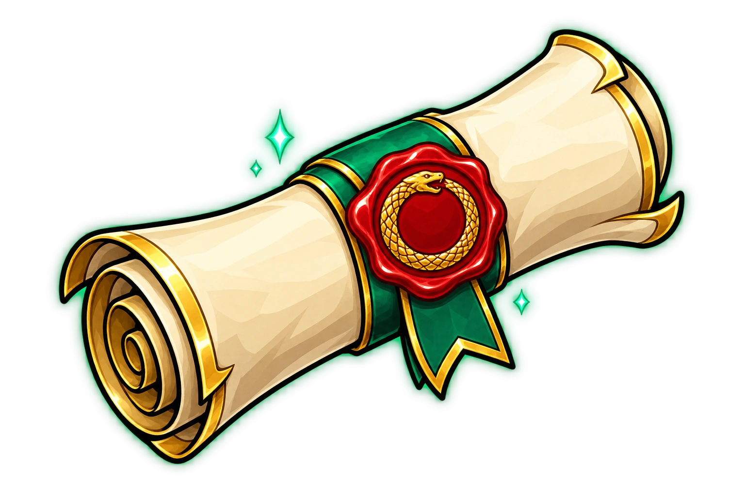 A floating mystical parchment with a red wax seal.