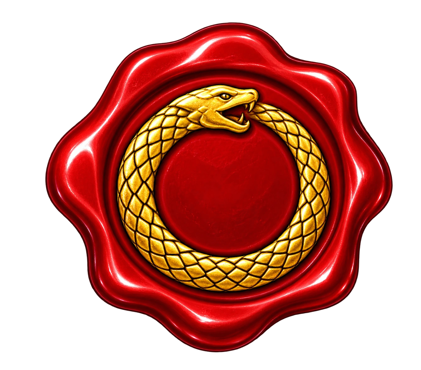 Red wax seal with a golden ouroboros